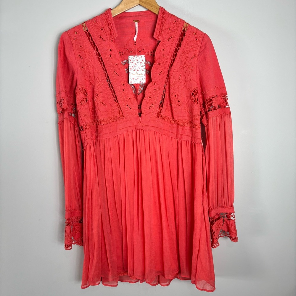 Free People Coral Embroidered Dress Sz 4